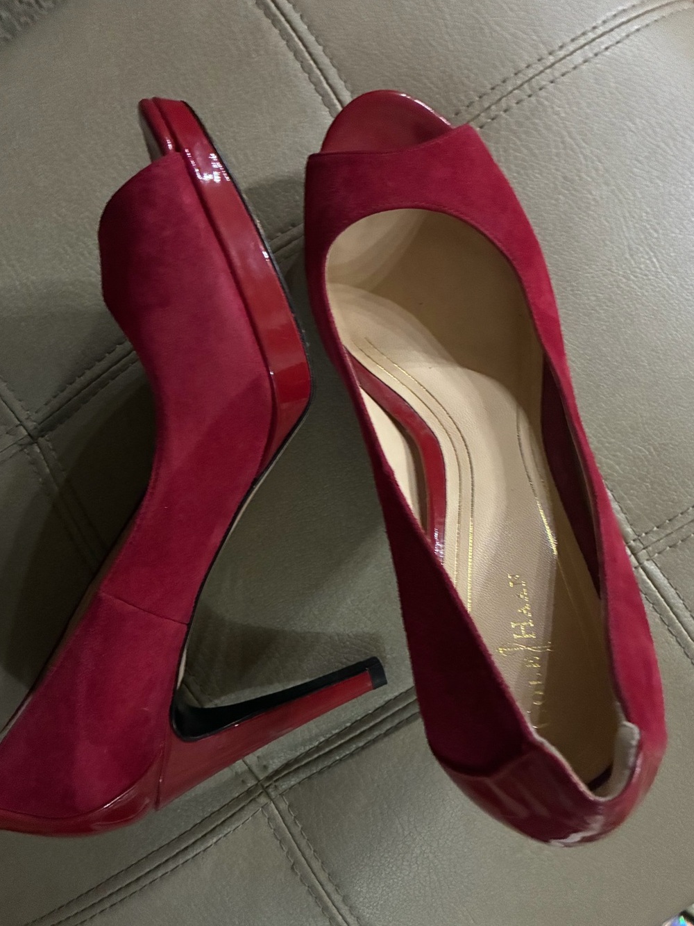 Cole Haan Red Suede Peep-Toe Stiletto Heels